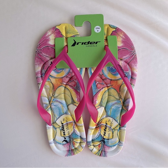RIDER SMOOTHIE THONG SANDALS FLORAL PINK HAWAIIAN FLIP FLOPS DRY ECO FOAM 9 - Picture 1 of 3